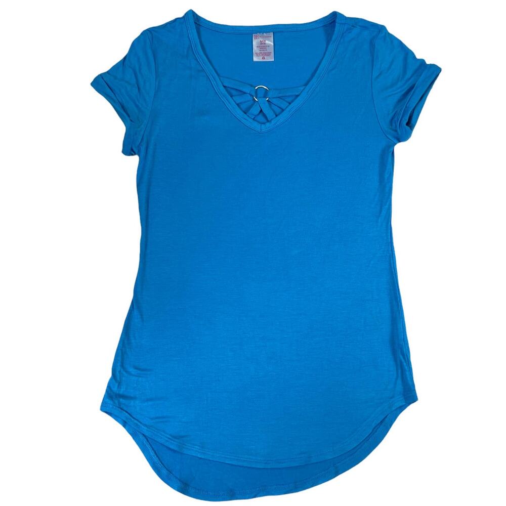 No Boundaries Blue Tee Shirt Top V-Neck Short Cuffed Sleeves JUNIORS S/CH (3-5)